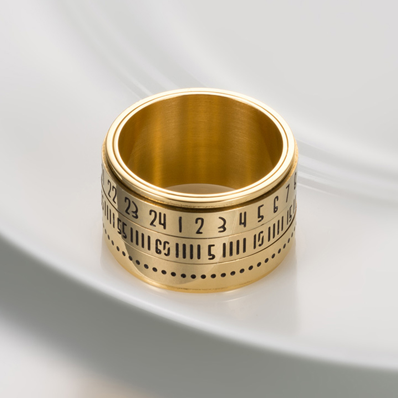 Anillo grande y ancho para hombre, anillo giratorio de acero inoxidable con número de , Color negro, dorado y plateado, anillo Punk
