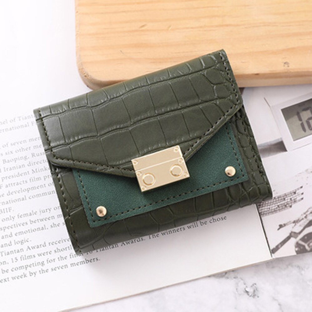 Korte Portefeuilles Lederen Vrouwen Portefeuilles Mode Portemonnee Student Portemonnee Kaarthouder Dames Clutch Bag Kleine Portemonnee: Green