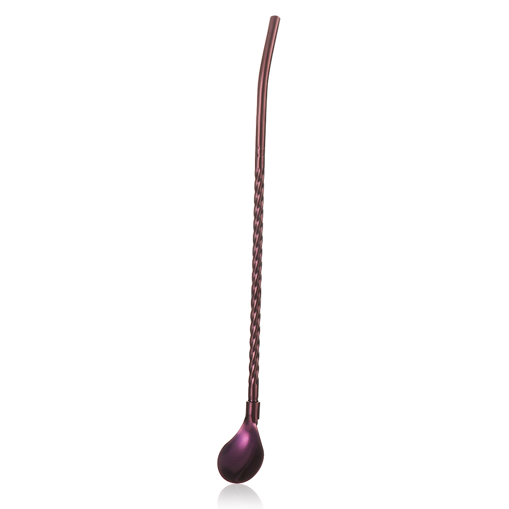 1 cuchara de paja trenzada portátil larga cuchara para té de color reutilizable cuchara de acero inoxidable para cóctel café herramientas para mezclar: purple