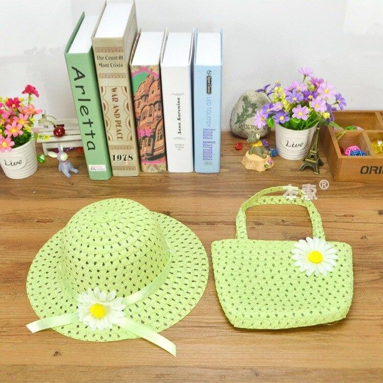 1 Straw Hat + 1 Bag Grote Rand Zomer Reis Stro Hoeden Zonnebrandcrème Roll-Up Zon Strand Hoeden Chapeu feminino Voor Kinderen 1-4 Y
