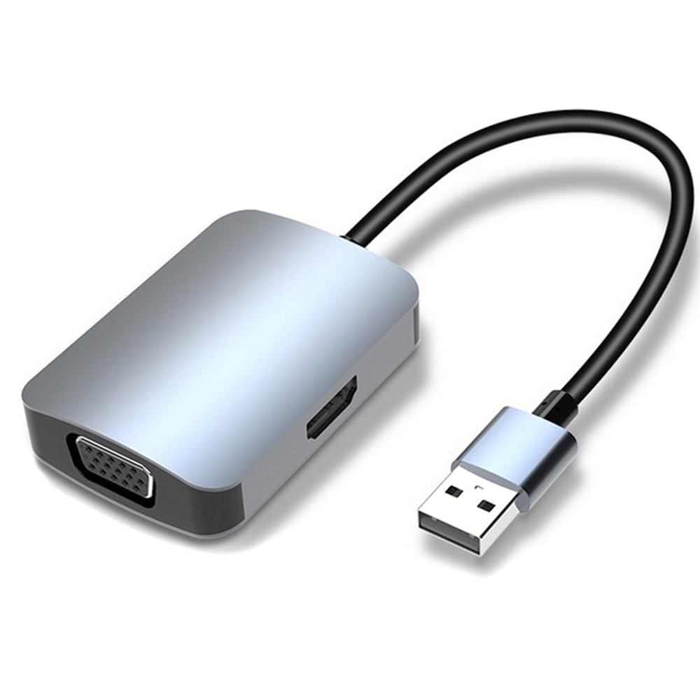 2 in 1 Dual Display USB 3.0 to VGA HDMI Converter Cable Hub Adapter for 1080P MacBook Windows 7/8/10 Computer