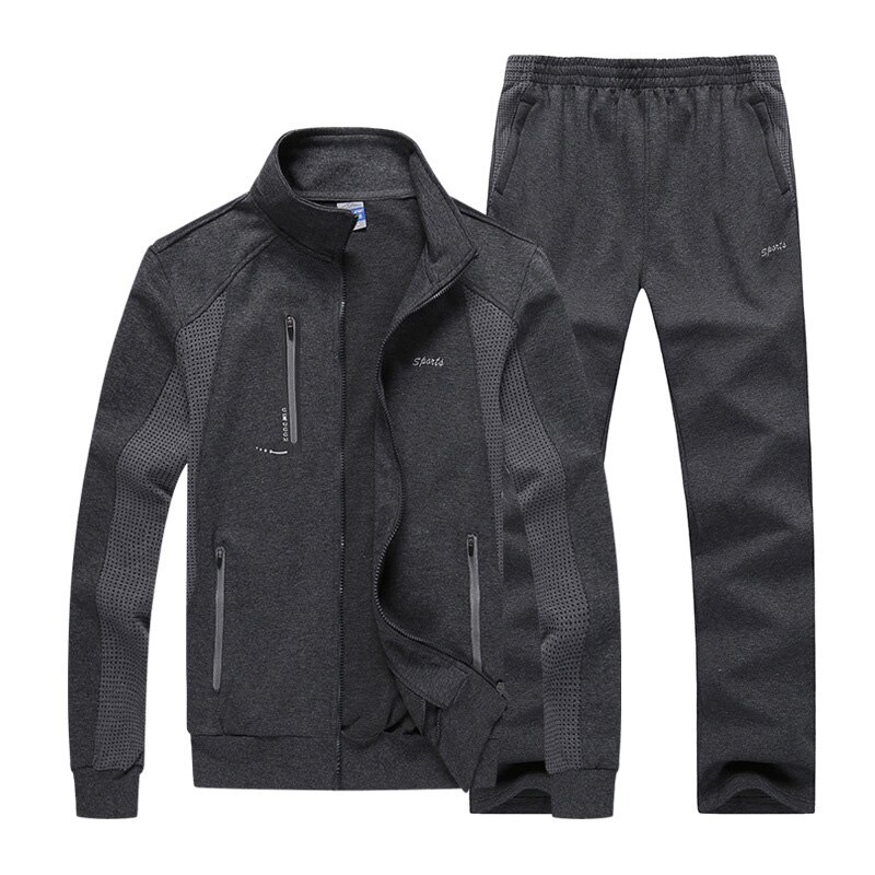 mannen sport Pak Lente En Herfst De Katoen Grote Maat Sport Set Run Fitness Mannen Jogging suits 145wy: dark gray / Xl