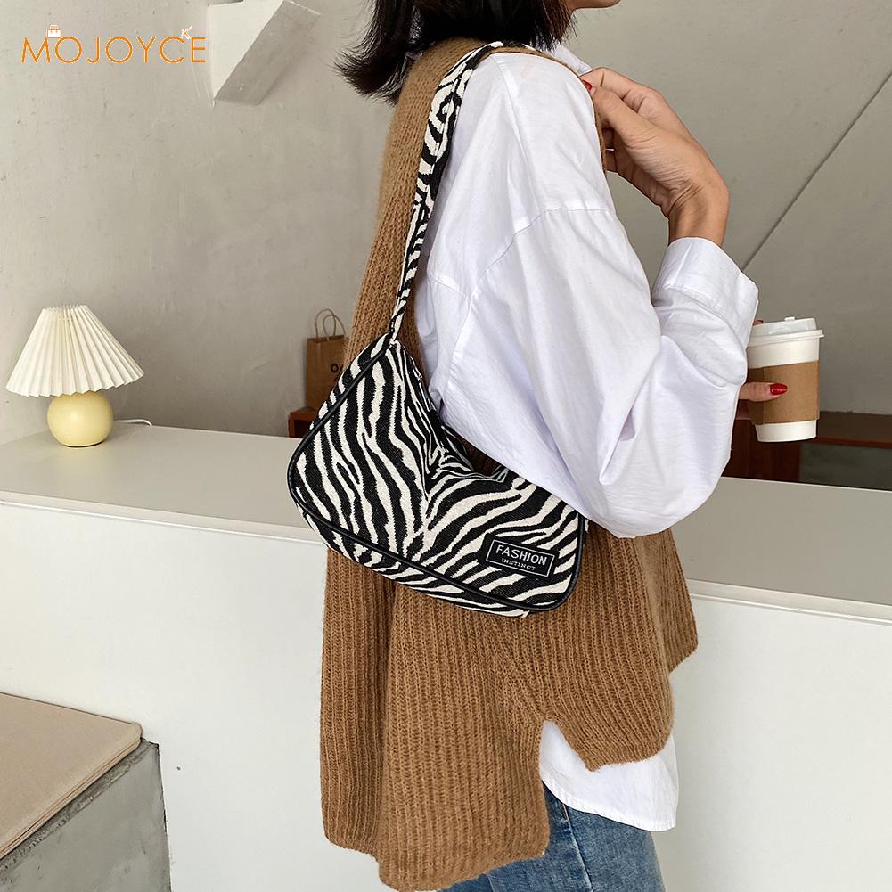 Jahrgang Leopard Zebra aufbringen Unterarm Schulter Taschen Frauen Leinwand lässig Straße Reise Handtaschen Totes Kupplungen Geldbörse