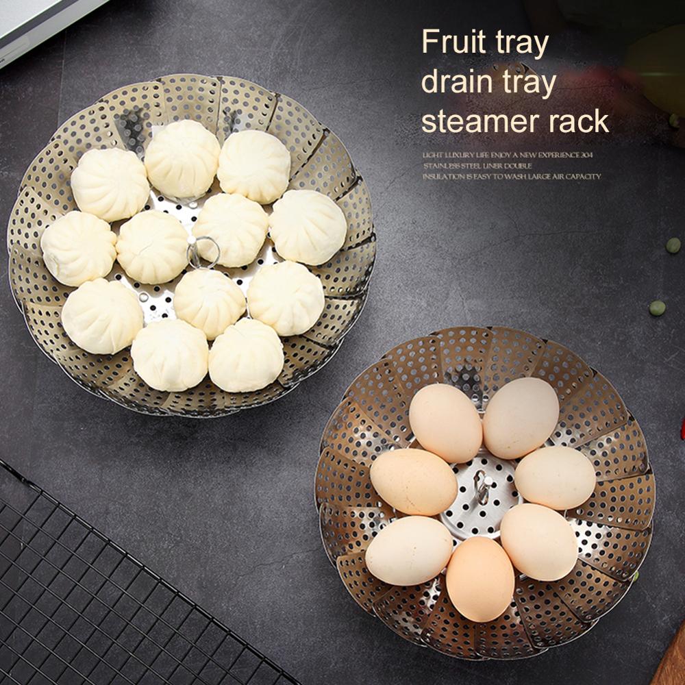 Folding Stainless Steel Steamer Basket Mesh Vegetable Kitchen Fruit Food Dish Steam Rack Expandable Cookware Kitchen Tool