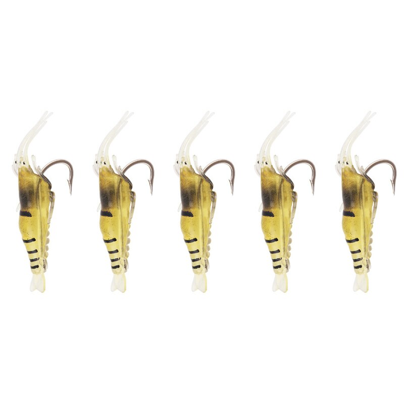 luminoso Gambero silicone artificiale esca simulazione morbido gambero con ganci carpa traballante per pesca affrontare/adescare/Accessori mare: 5pezzi  giallo