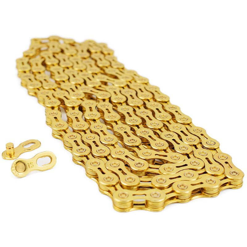 VG Sports 9 Speed Bicycle Chain Half/Full Hollow 116L Titanium Gold Silver Color with MissingLink MTB Mountain Road Bike Chains
