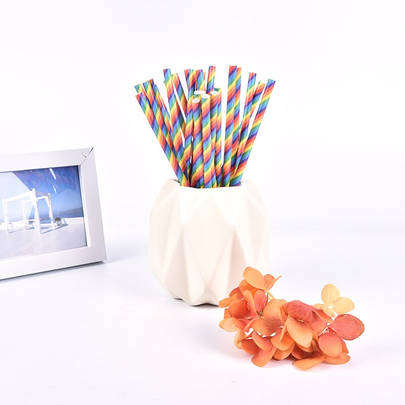 25 Stks/pak Straw Rainbow Rietjes Afbreekbaar Milieu Wegwerp Bar Diner Huishoudelijke Papier Rietjes Party Bar Supplies