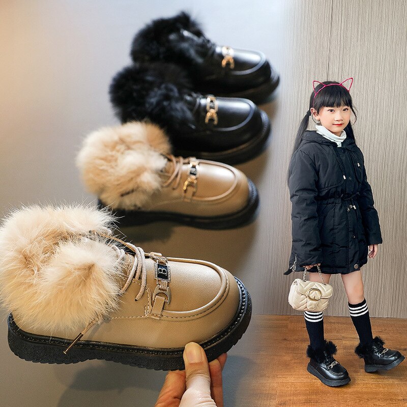 Meninas inverno botas de couro 2022 inverno meninos com correntes botas de neve crianças moda coreano botas de pelúcia antiderrapante elástico banda unisex