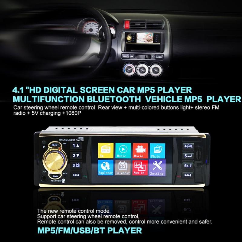 12V 4.1in OLED Screen Bluetooth Car Stereo MP5 Audio Video Player FM Radio USB Charger AUX Support SD Card Model 4019B MGO3