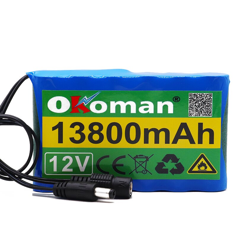 Portable Super 12V 13800mah battery Rechargeable Lithium Ion battery pack capacity DC 12.6v 13.8Ah CCTV Cam Monitor + charger