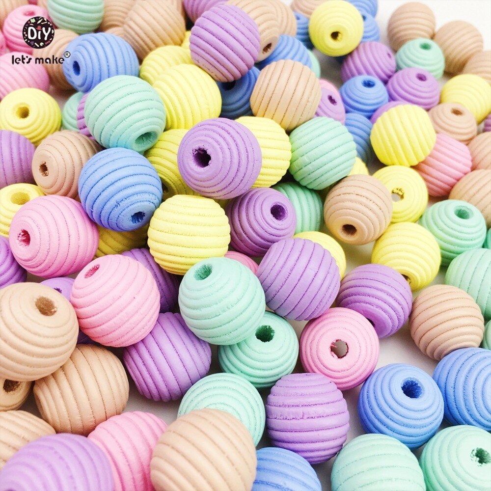 Laten we 100 Pcs 18mm Ronde Bijenkorf Houten Kralen Diy Tandjes Ketting Houten Bijtring Food Grade Houten Bijtring baby Bijtring