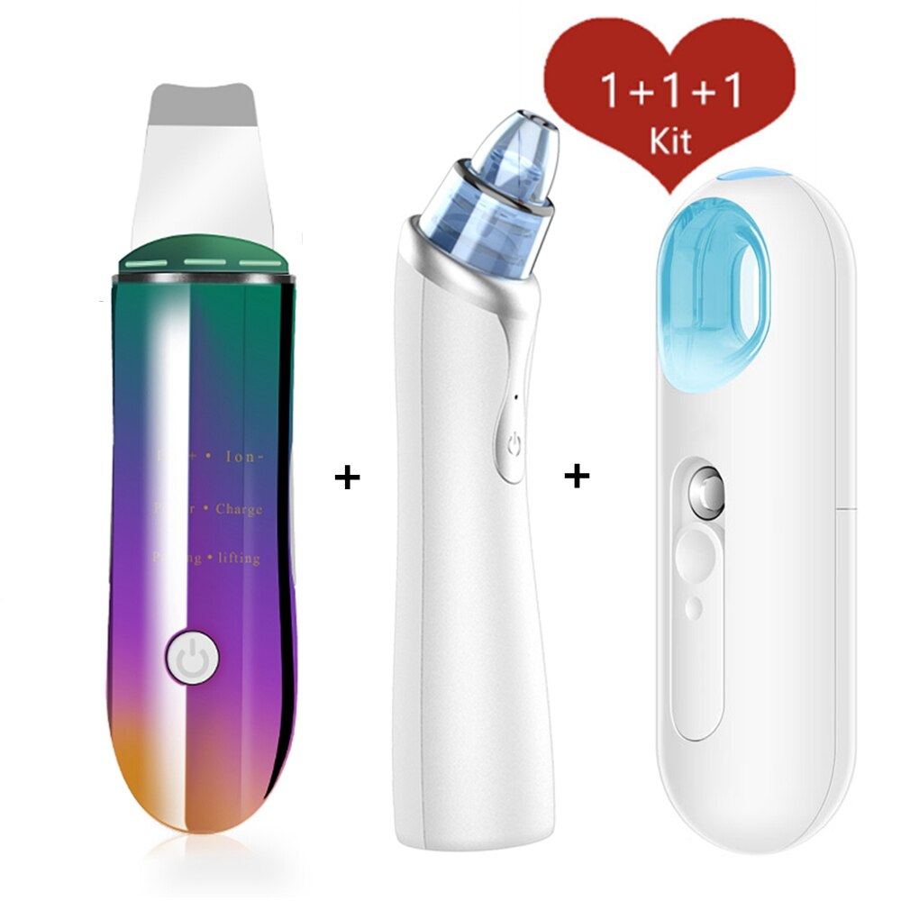 Ultrasonic Skin Scrubber Facial Peeling Pore Cleaner Exfoliator Face Blackhead Remover Spa Nano Sparyer Steamer: SetA