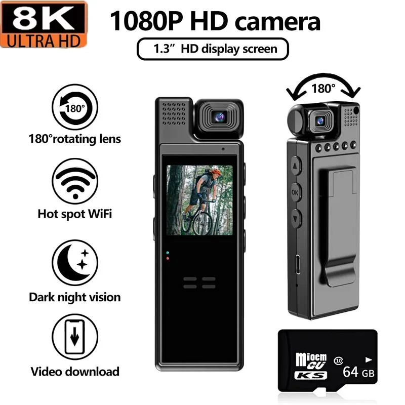 Xiaomi 8k hd mini actiecamera met wifi, 180 ° draaibare achterclip, ir-nachtzicht, sportcamera, reiscamera, fietser, videorecorder: Groente
