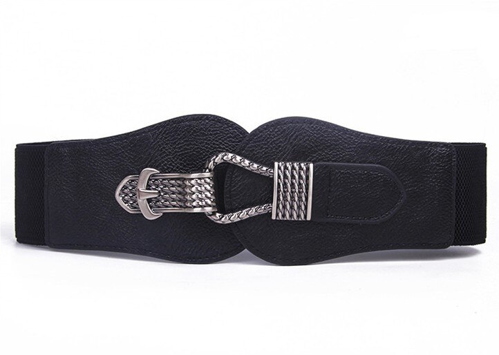 Fajines elásticos de lujo de belleza, cinturones negros de de tipo Pin y hebilla, fajín ancho para vestido de mujer: black color