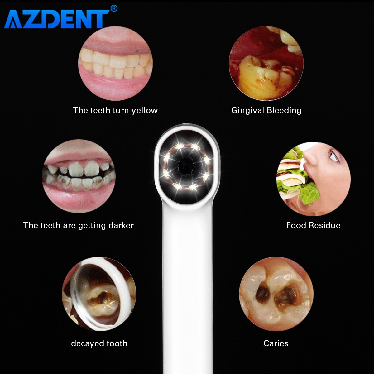 Telecamera intraorale USB dentale endoscopio orale Video in tempo reale 8 sorgenti luminose a LED 3 velocità per Computer e Android