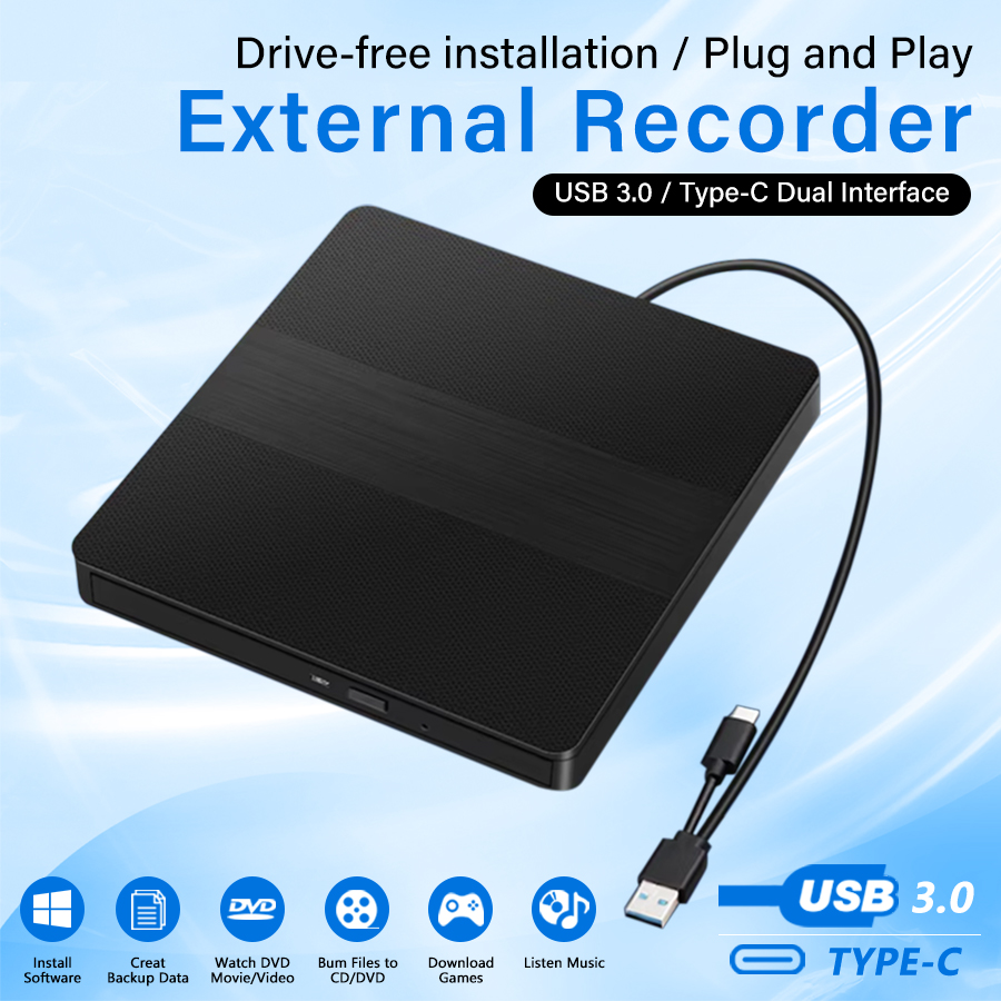 2-in-1 USB3.0 Typ-C Externe DVD RW CD Writer Laufwerk Brenner Leser Player CD-ROM DVD-ROM Optische Laufwerke Für Laptop Desktop PC