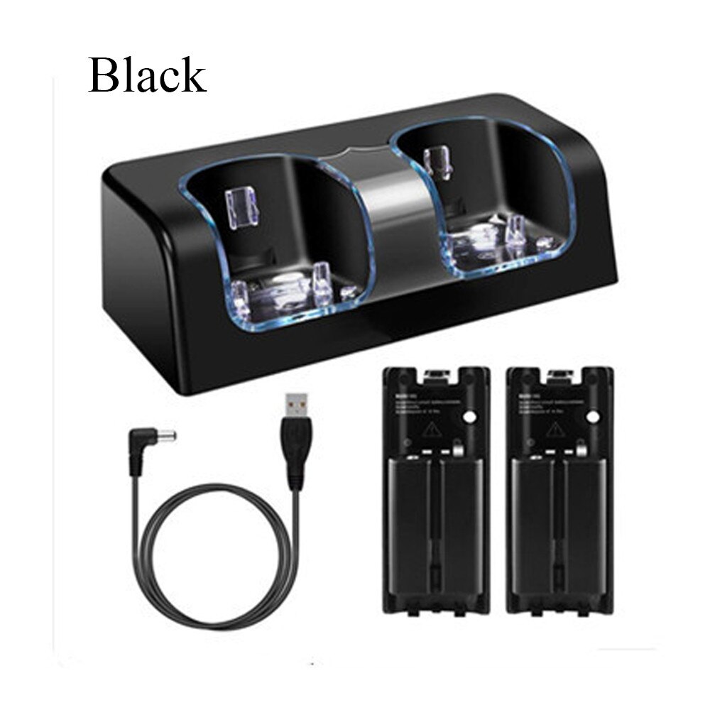 For Nintendo Wii Remote Controller Charger Dock Charging Station USB Cable Cradle with Rechargeable Battery Game Accessories: Model1 Black