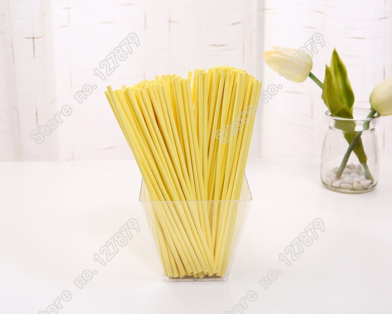 100 stks/partij 6 "inch Geel Cake Pop Papier Stok voor Lollipop Sucker Snoep Chocolade
