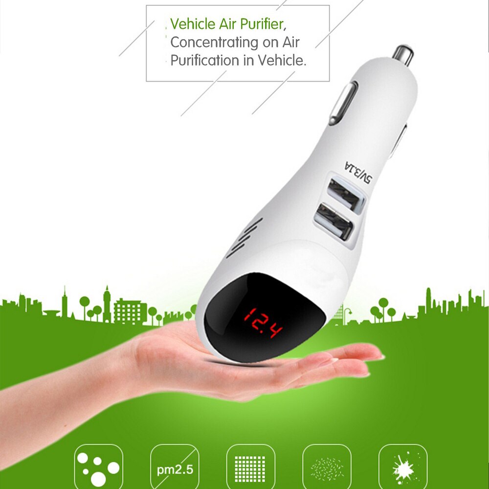 Air cleaner ionizer home air purifier 12v 24v negative ioner auto mist dobbelt usb hurtig billader hd digital display luftfriskere