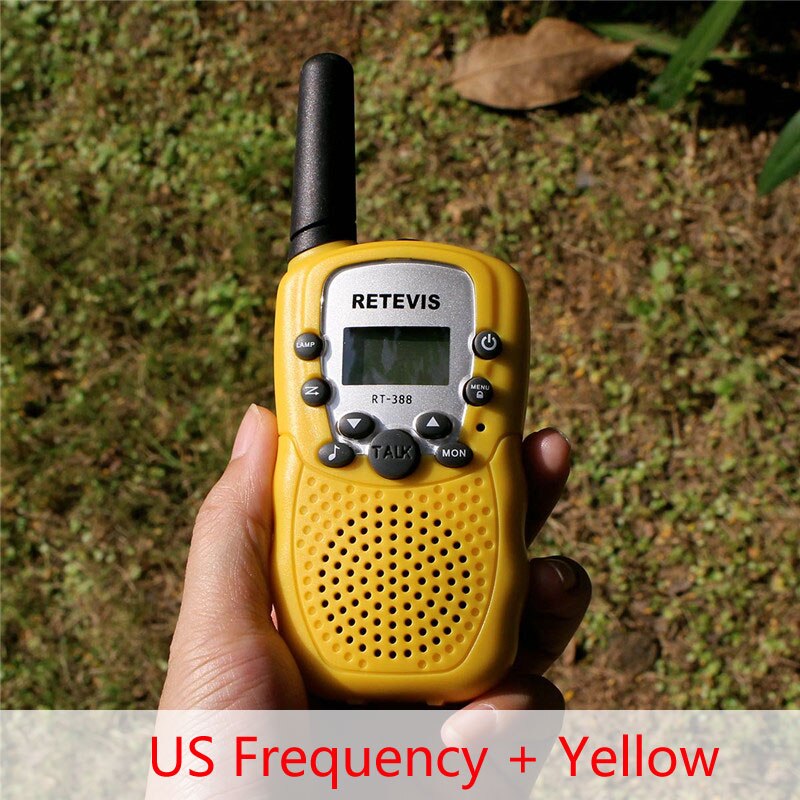 1 pc Retevis RT388 Mini Walkie Talkie Kids Radio 0.5W 8/22CH VOX Flashlight Handy Transceiver Children Toy Radio J7027: US Freq and Yellow