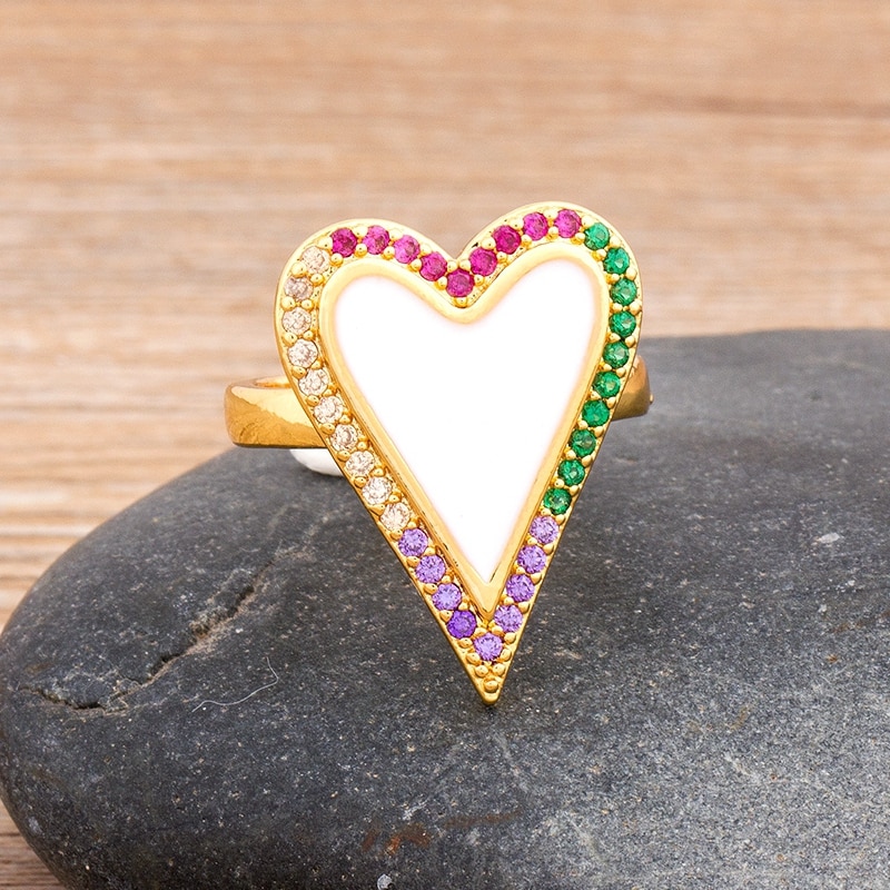 Koperen Cubic Zirkoon Verstelbare Goud Rood Hart Ringen Voor Vrouwen Vrouwelijke Populaire Leuke Liefde Romantische Sieraden