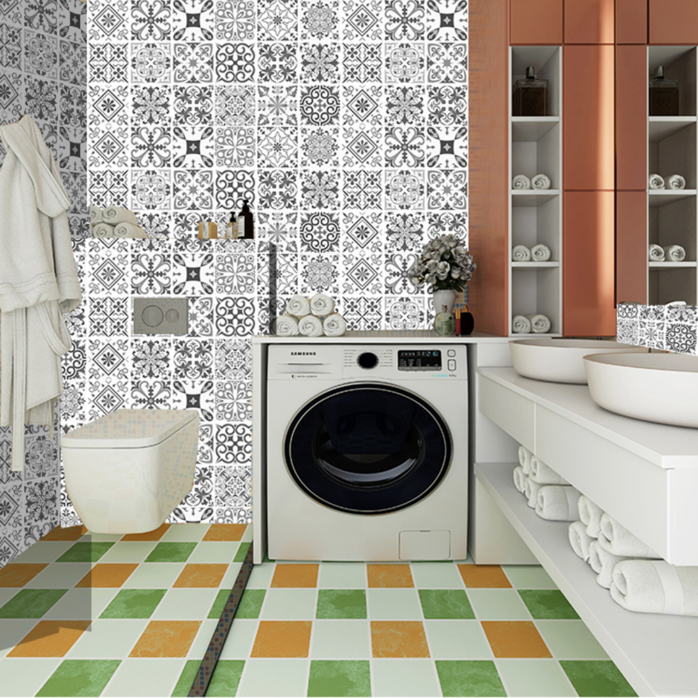 Mosaic Retro Wall Sticker Floor Sticker Wall Decals Waterproof Tile Sticker for Kitchen Bathroom Living Room 100x50cm