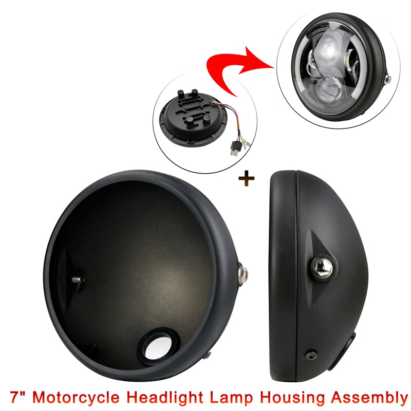 Motorcycle LED Headlight Housing 7 Inch Retro Modified Headlight Base 7inch LED Headlight Shell Bucket Housing Shell Trim Holder