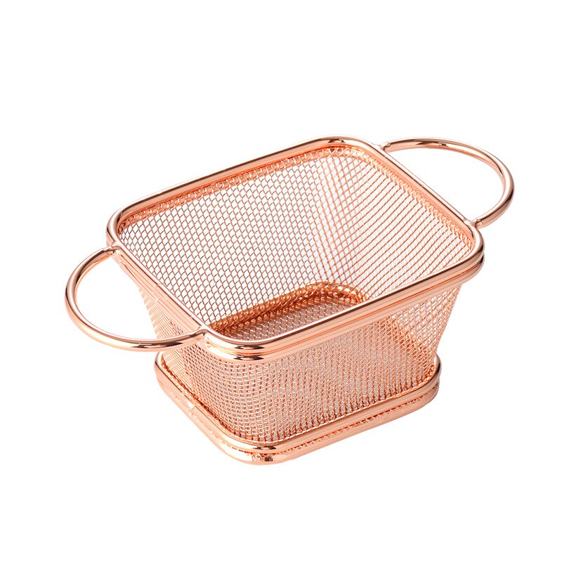 Mini French Deep Fryers Basket Net Mesh Fries Chip Kitchen Tool Stainless Steel Fryer Home Mini French Fries Baskets Strainer: Rose gold D