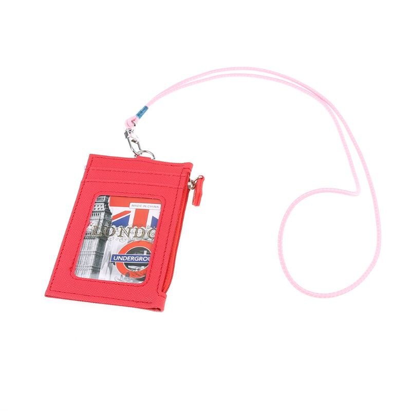Vrouwen Visitekaarthouder Portemonnee Mannen Pu Lederen Id Kaarten Houders Case Neck Strap Lanyard Dames Mode Mini Slanke Portefeuilles: R