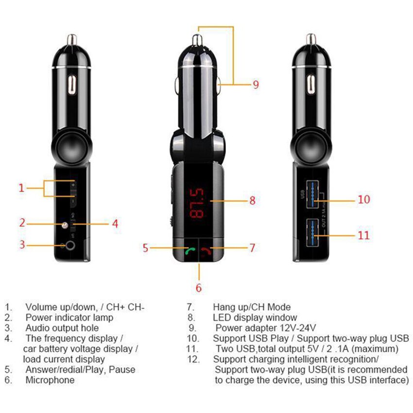 Car Bluetooth Aux FM Transmitter Jack Bluetooth Handsfree Car Kit MP3 Player Wireless Modulator USB Charger for Mobile Phone