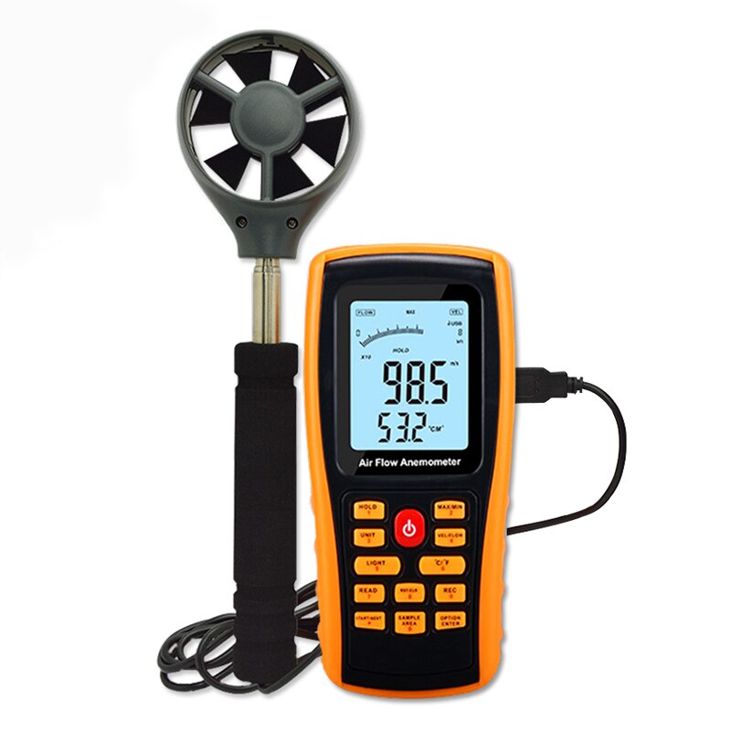 Digital Anemometer Extendable Handle Wind Speed and Air Volume Tester Maximum Minimum Average Measurement Connect The Computer