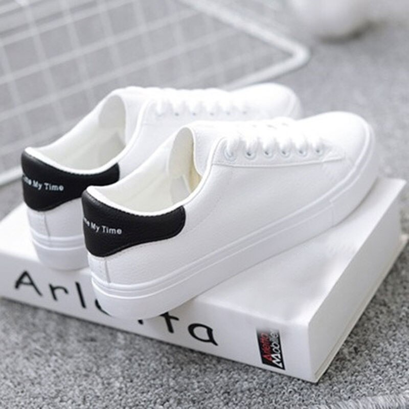 chaude printemps concepteur respirant vulcanisé chaussures femme en cuir Pu Tenis Feminino à lacets blanc baskets taille 35-42: 1 / 36