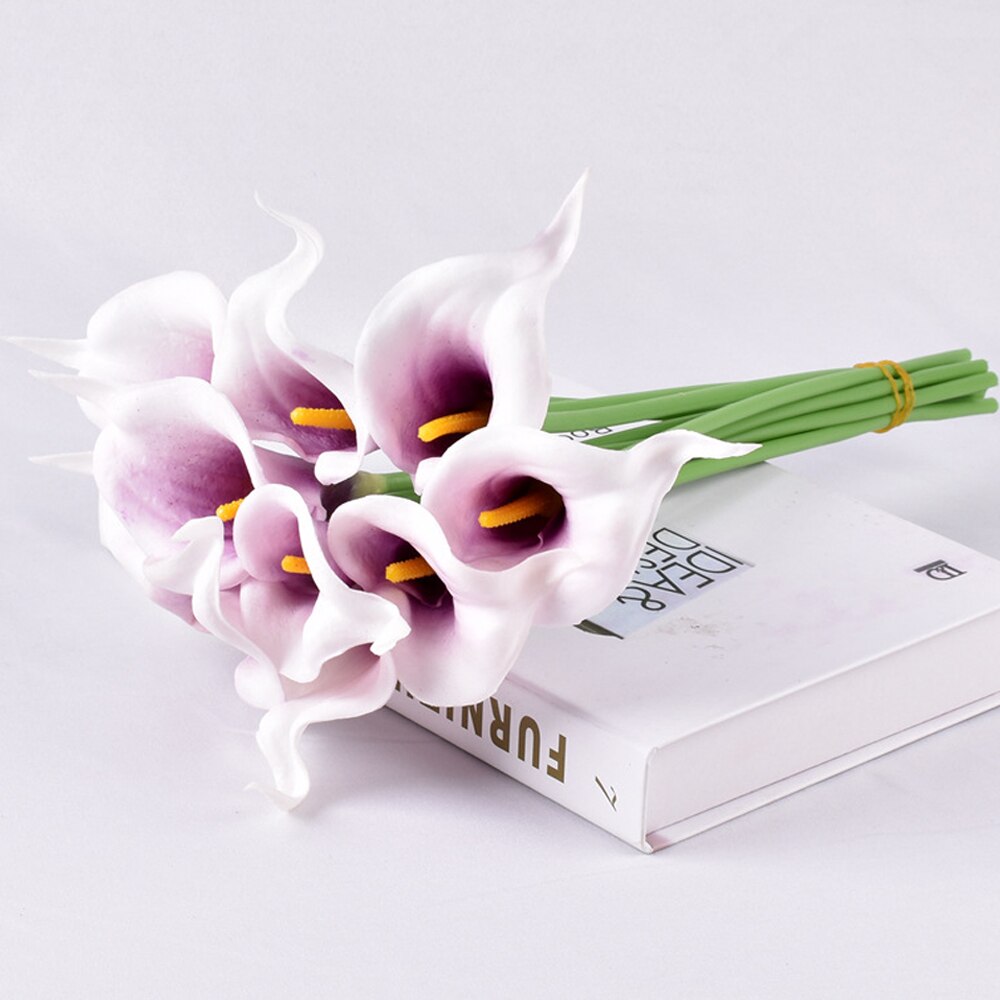 10 Pcs Kunstmatige Bloem Calla Bloem Nep Bos Bruiloft Valentijnsdag Home Grave Outdoor Bloemen Boeket Woondecoratie: white purple