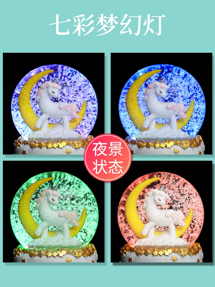 De proyección de cristal caja de música con forma de bola de cristal música copo de nieve carrusel chica de Cumpleaños globo de nieve