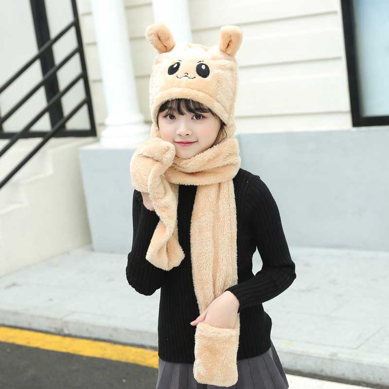 3 In 1 Sjaal Herfst Winter Warme Sjaal Vrouwen Studenten Vrouwelijke Winter Soft Hooded Leuke Sjaal Zakken Handschoenen Sjaals Hoed