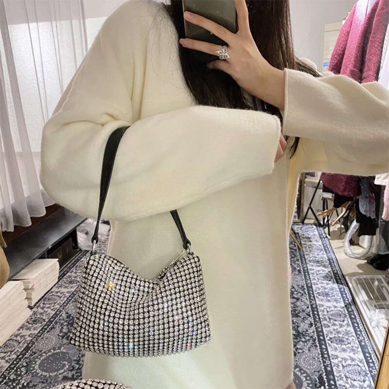 Sac Diamant Hobo Tas Vrouwen Handtas Clutch Vintage Shoudler Handtas Hobos Diamond Messenger Handtas Lady Shiny Hobo