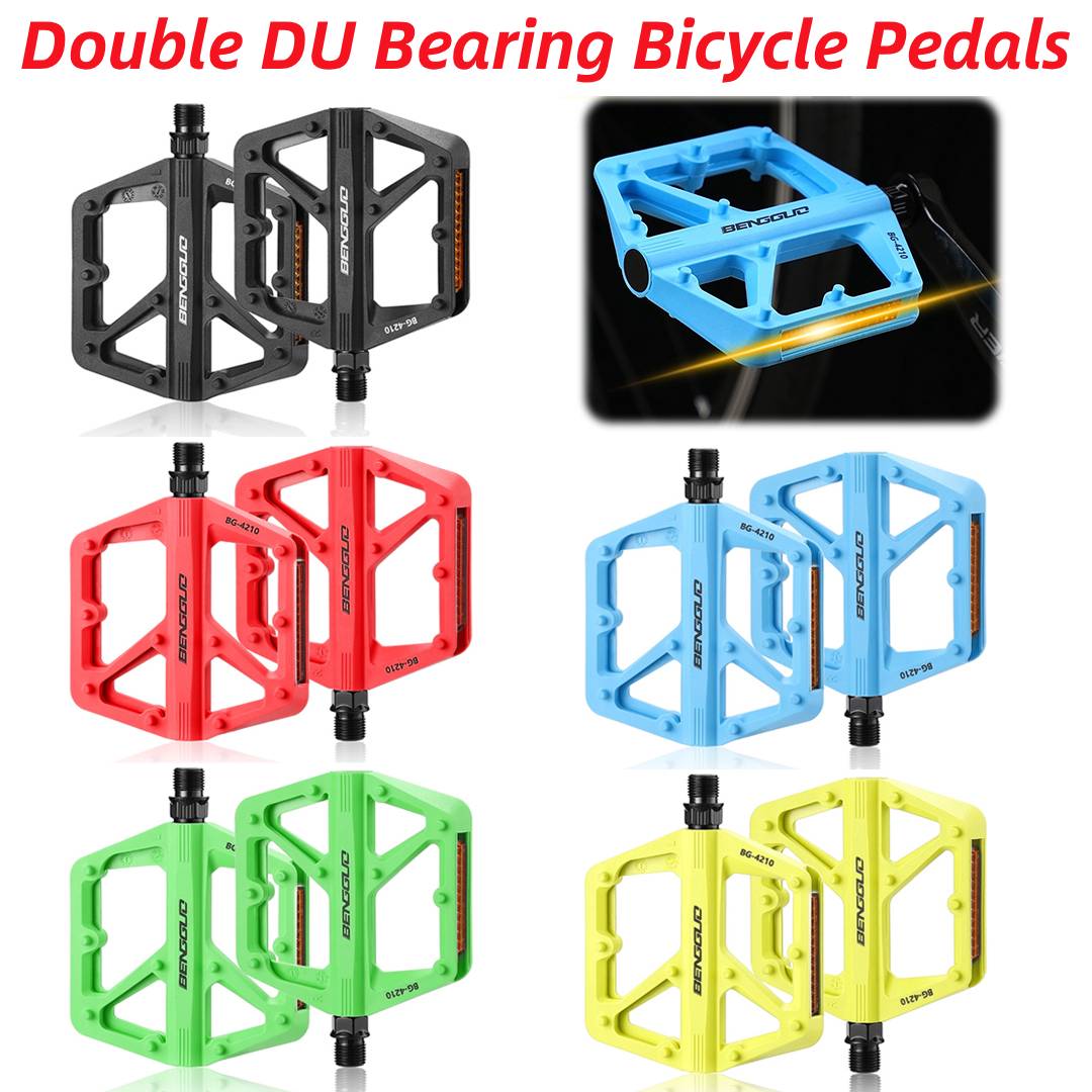 Pedales de bicicleta con doble rodamiento DU, plataforma de Pedal de bicicleta ultraligera de nailon, Pedal de bicicleta de montaña, piezas de pedales planos antideslizantes para MTB