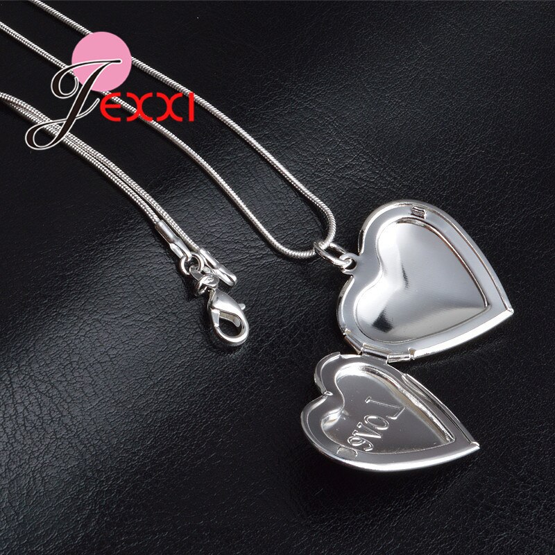 Romantic Locket 925 Sterling Silver Heart Love Frame Pendant Necklaces For Women Snake Chain Wedding Photos Necklace