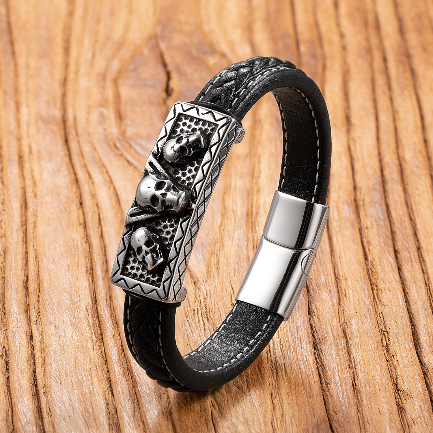 Pulsera Punk con forma de calavera para hombre, brazalete de acero inoxidable, estilo Hip-Hop, Rock Street, accesorios de joyería,: los 21cm / Bañado en rodio de imitación