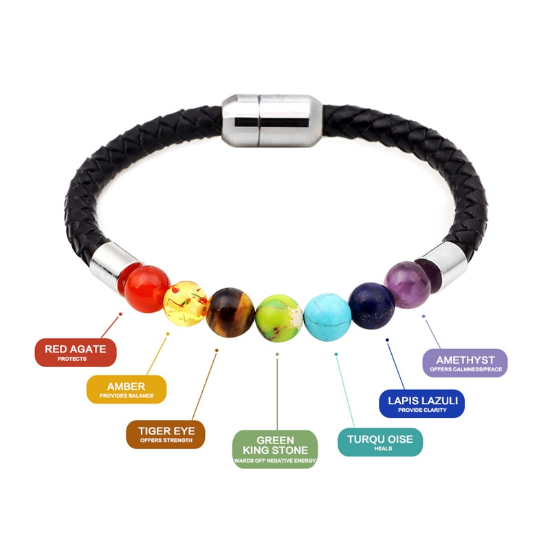 Braided Genuine Leather Bracelets & Bangles Natural Volcanic Lava Stone 7 Chakra Bracelet Beads Bracelet Jewelry for Men Women