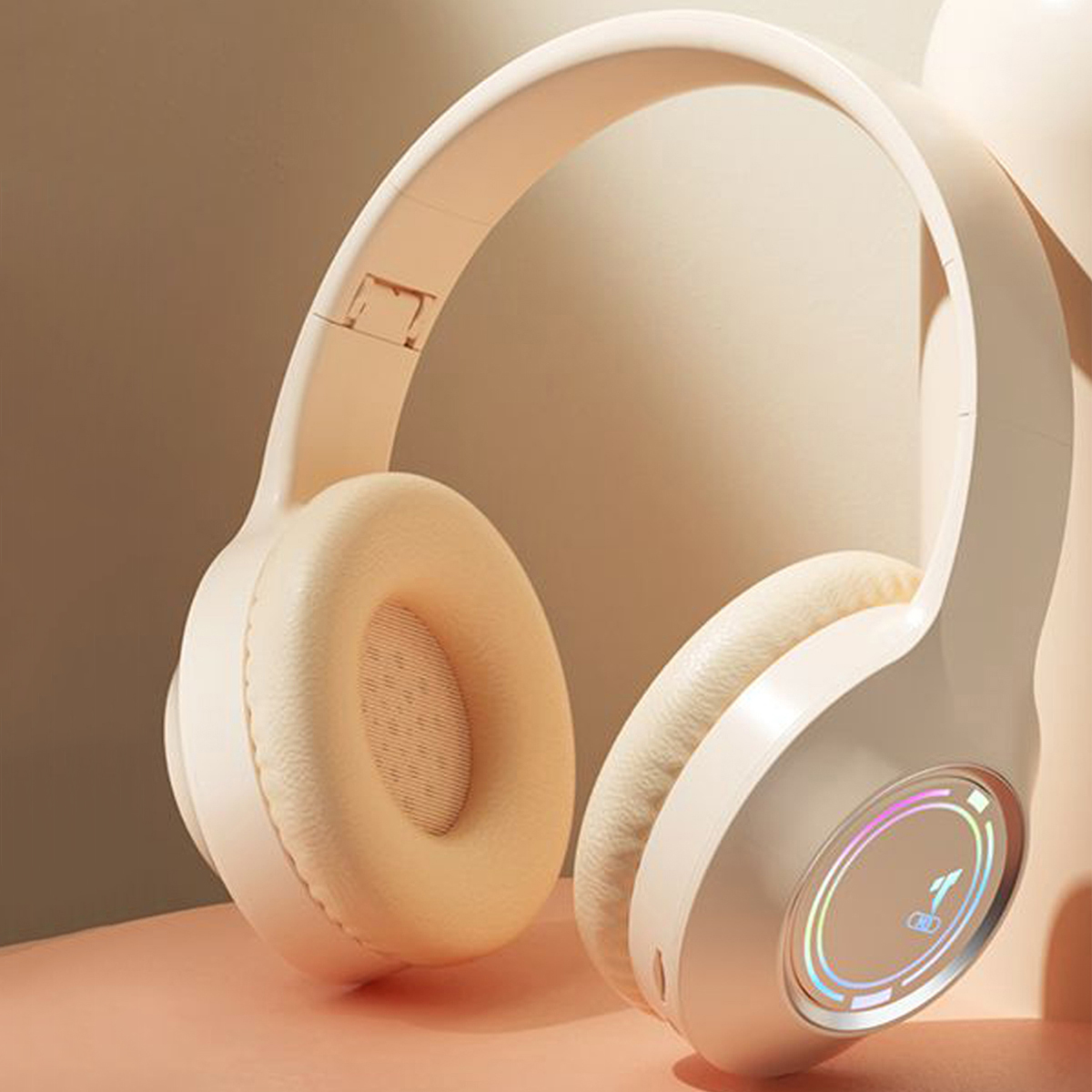 M3 Lichtgevende Bluetooth Headset Opvouwbare LED-kaart Draadloze headset TYPE-C opladen Spelkantoor voor meerdere scènes: Beige