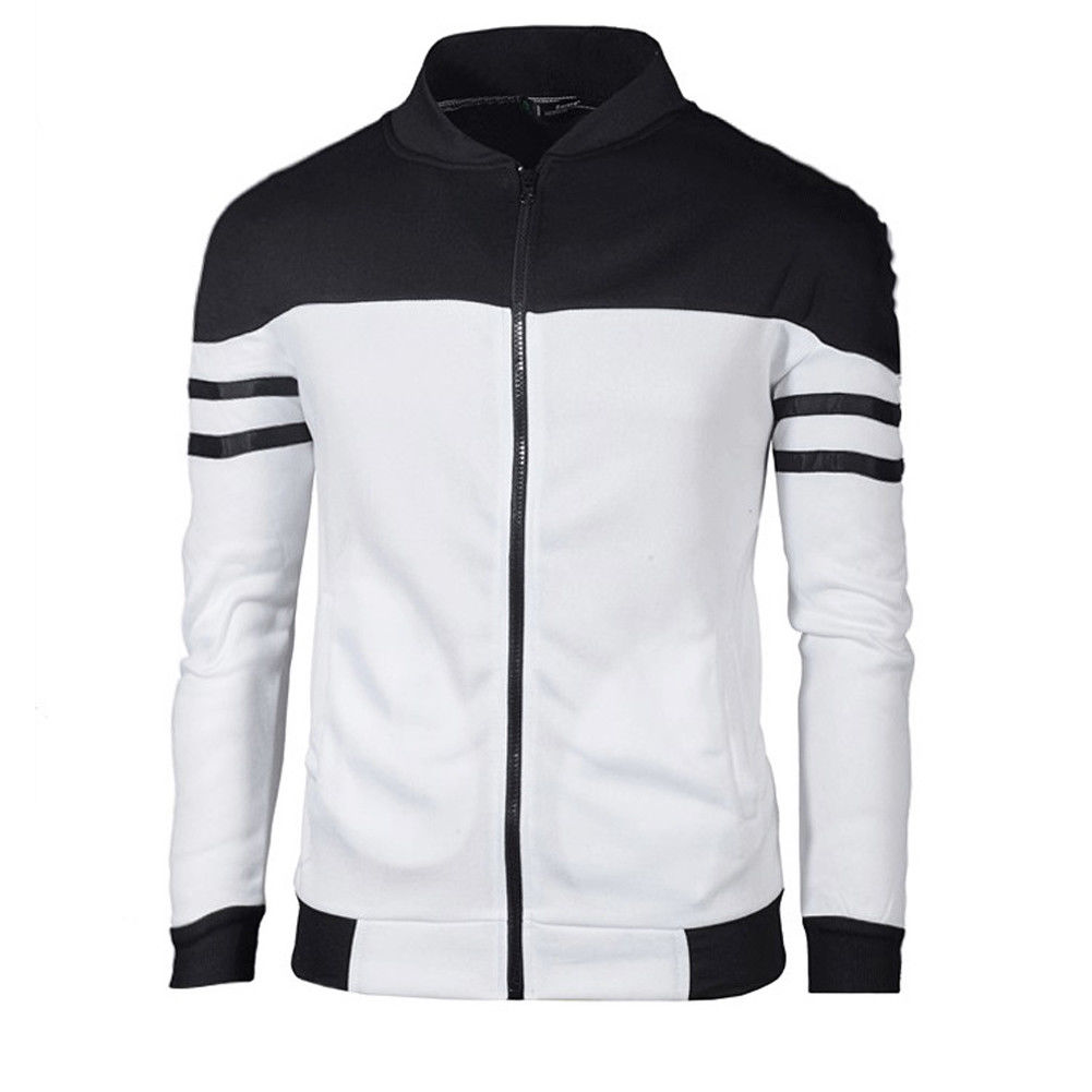 Meihuida forår efterår mænd golf jakker frakke stribet patchwork slim fit jakker til afslappet sport jakke mandlig mand sportwear toppe: Hvid / M