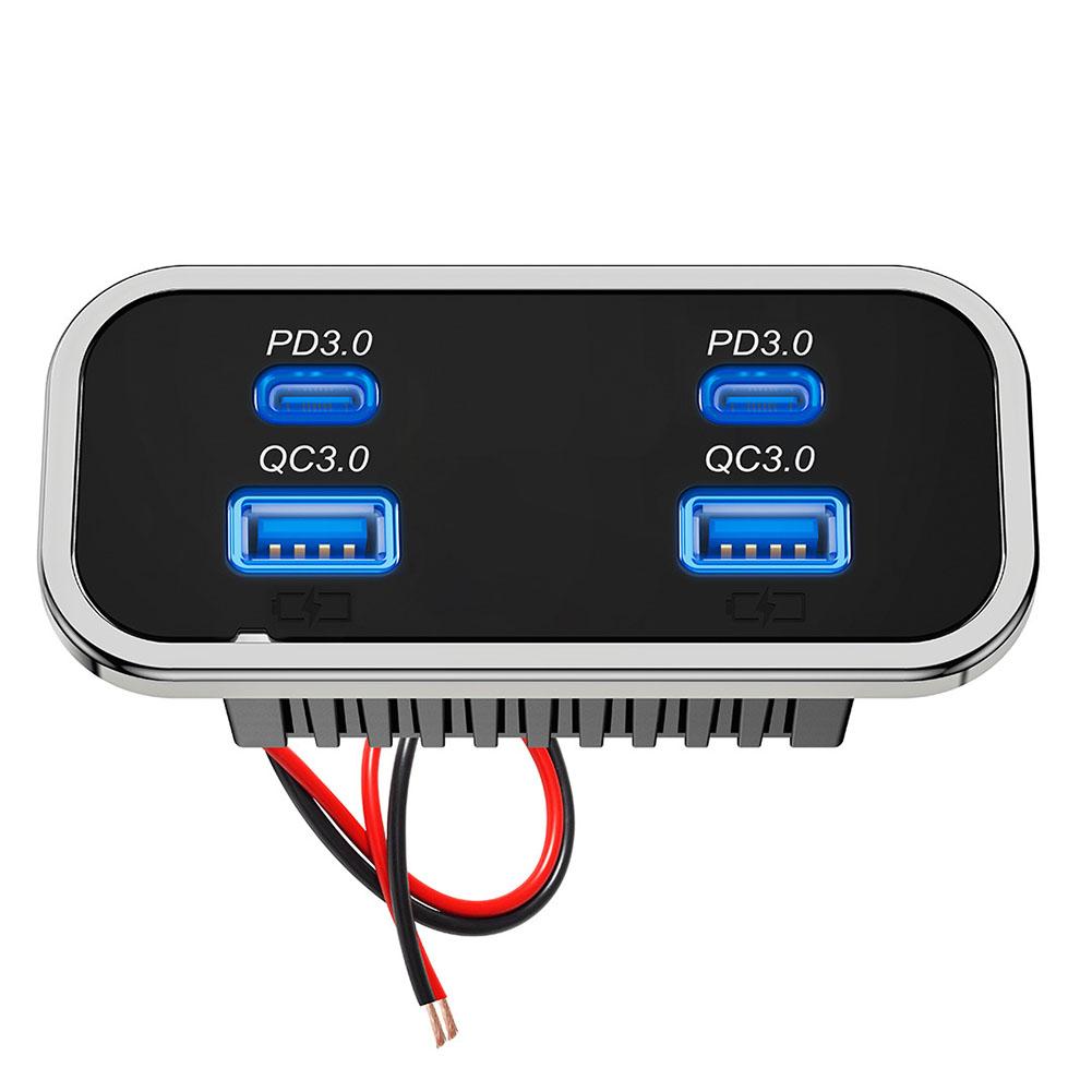 4 porter 12v usb-uttak til bobil 76w doble  pd3.0 type-c hurtiglading dobbel usb for bil buss bobil billader med knappbryter: Rød