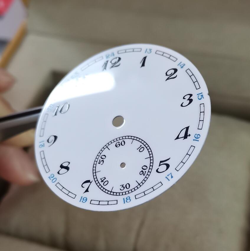 Watch parts watch accessories 39mm White enamel Watch dial black Big numbers Blue 24-hour small number second hand At 6 o'cloc
