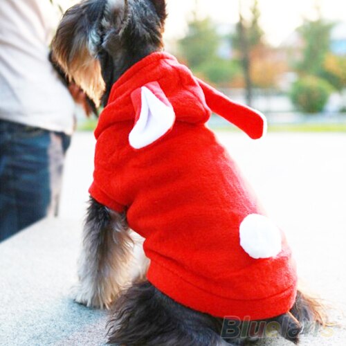Moda macia cão de estimação adorável hoodie roupas coelho inverno quente filhote de cachorro trajes vestuário suprimentos do cão confortável de usar: Red M