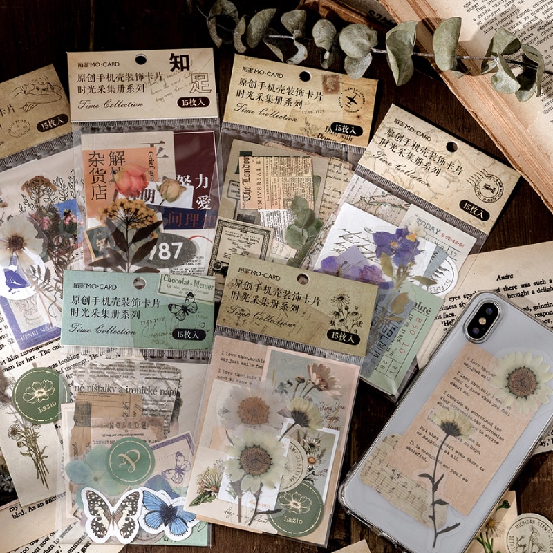 15 kpl aikakeräys paperikortti scrapbooking/korttien teko/journaling projekti diy retro puhelimen ripustin reikäkorteilla