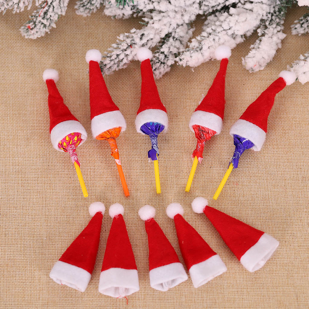 10pcs Lollipop Kerst Hoed Kleine Mini Snoep Kerstman Cap Decoratie Party Kerst Snoep hoed voor uw vriend