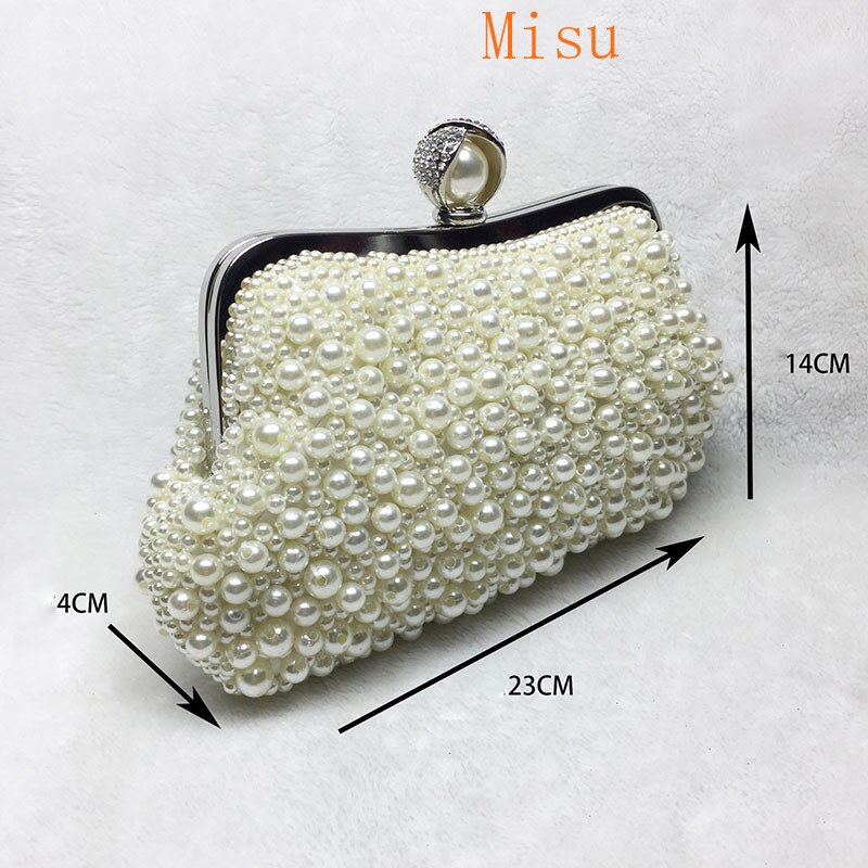Women White Pearl Shell Evening Bags Luxury Wedding Bead Small Handbag Clutch Dinner Purse Chain Shoulder bag