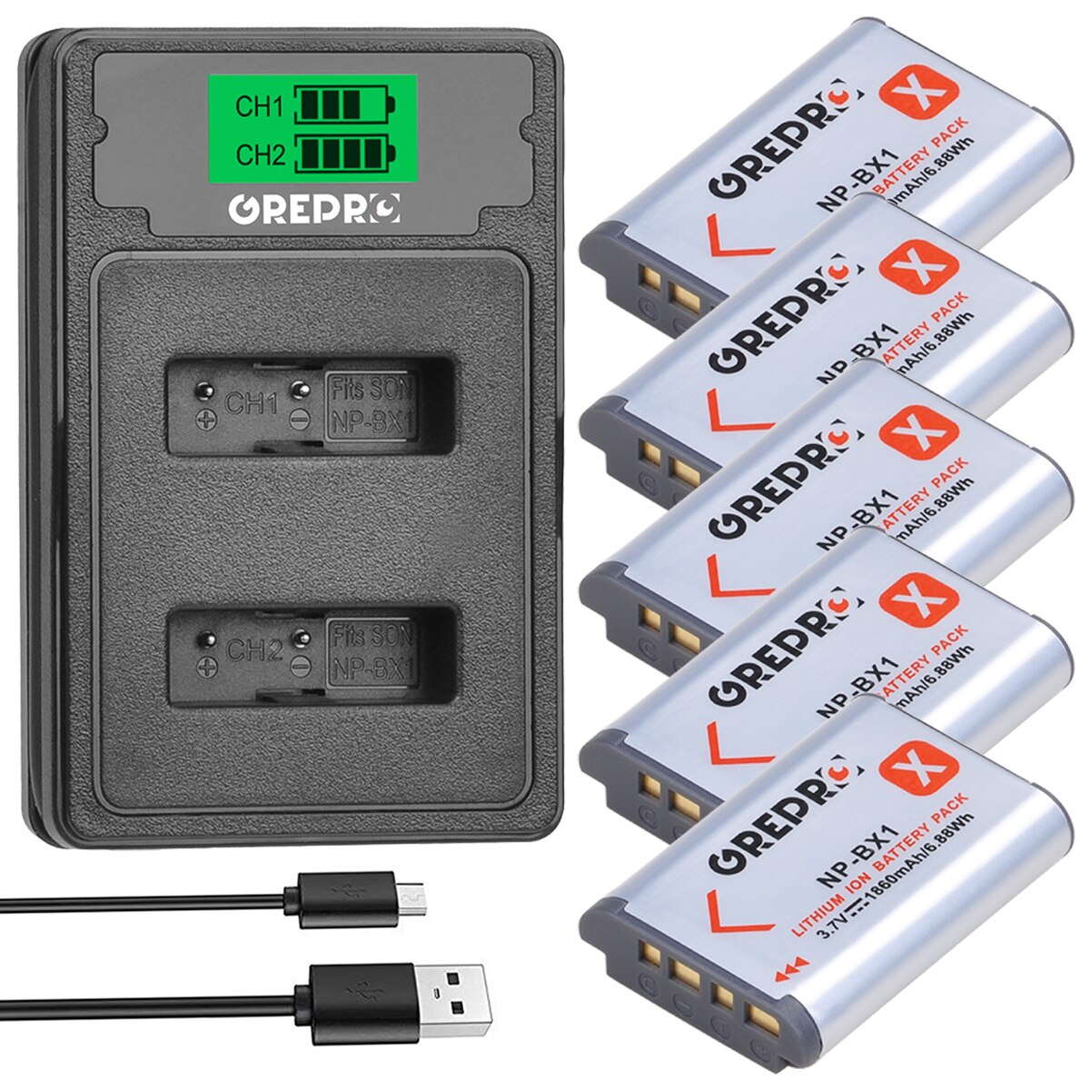 PATONA Batteria NP-BX1 NPBX1 BX1 con Slim USB-C Caricatore compatibile con Sony DSC-RX1 RX1R II DSC-HX50 DSC-HX60 DSC-HX300 DSC-HX400 DSC-WX500 DSC-RX100 II III IV V