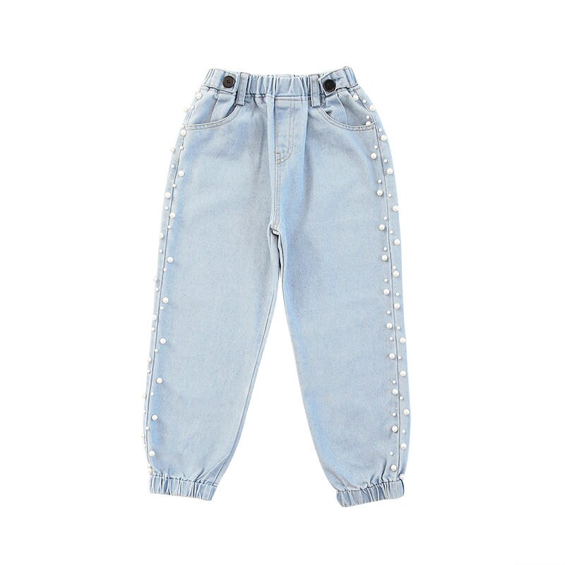 Børne jeans med perler løs stil børn pencil jeans til piger baby denim bukser teenager kausal pencil bukser: 4